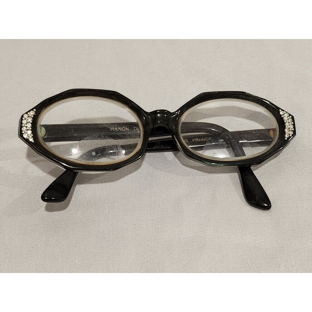 Vintage 1960s Manon De Luxe Kono France Eyeglasses W/Rhinestone & Pearl Detail